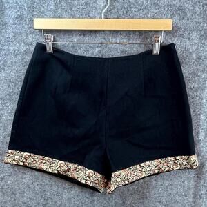 Victoria Pappas Shorts Womens 8 Black Floral Hem Boho Chic Designer Embellished